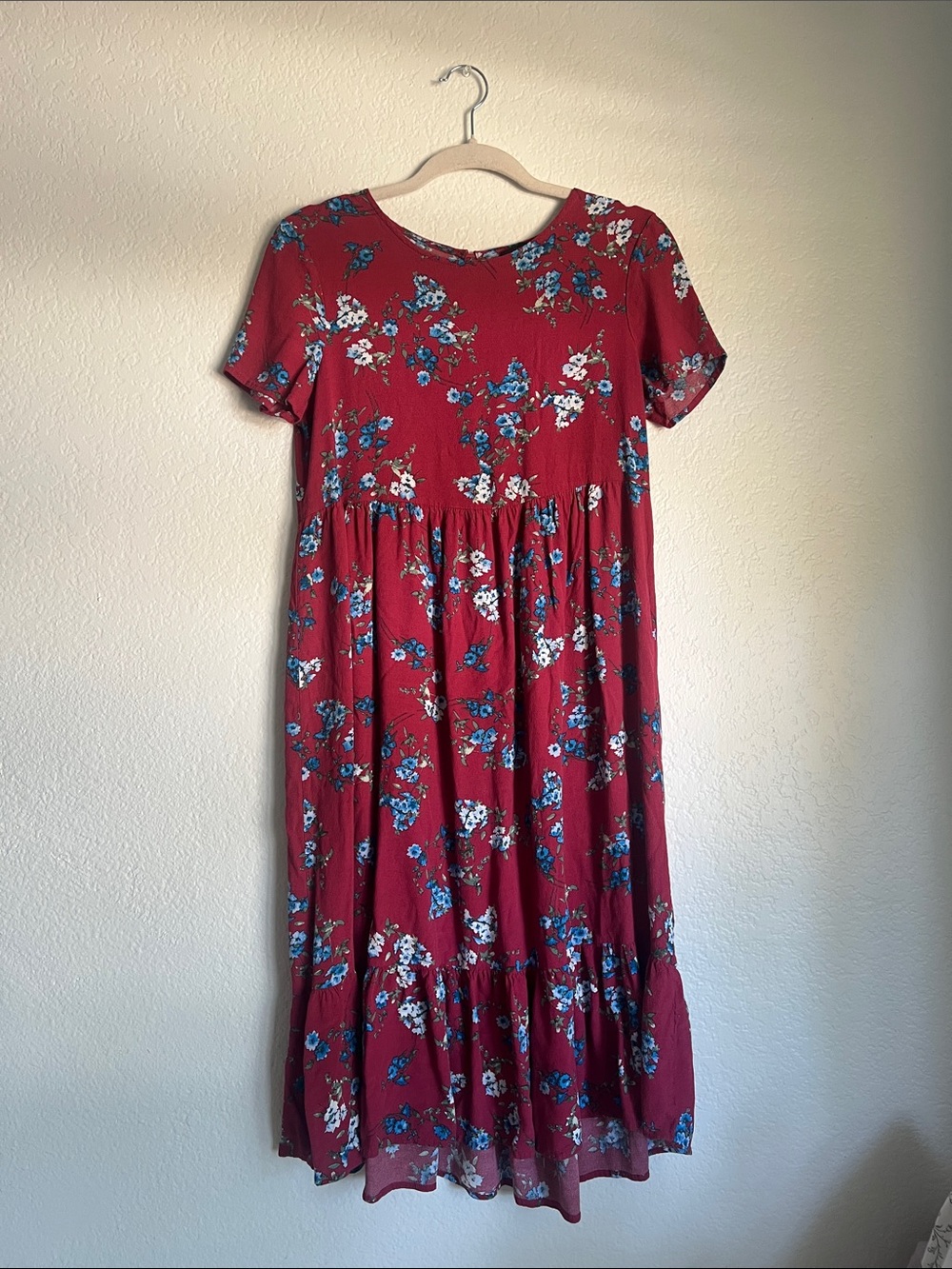 Forever 21 Red Dress with Blue Floral Print